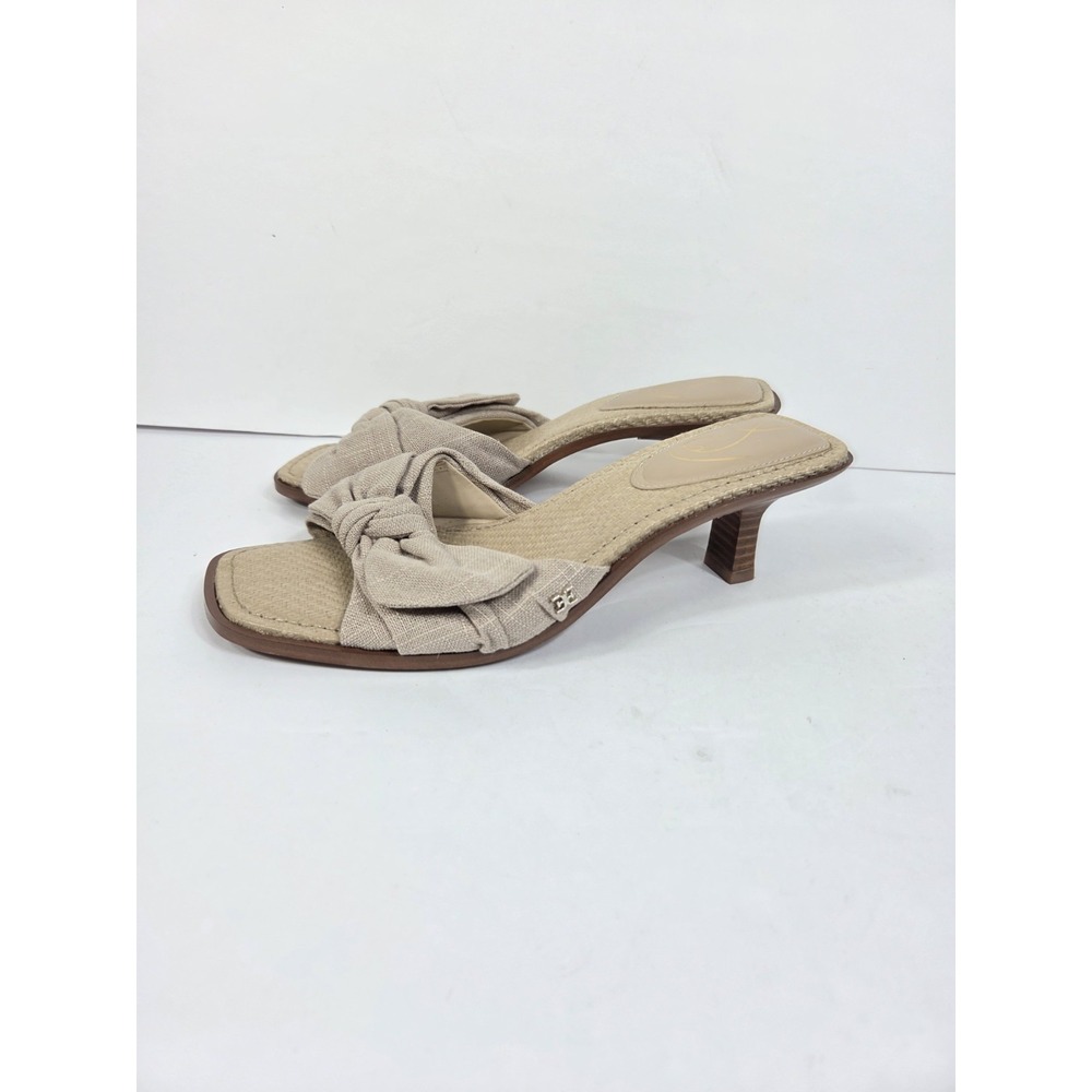 Sam Edelman Natural Bow Wood Kitten Heels Burlap Boho Women Sz 10 Beige Tan